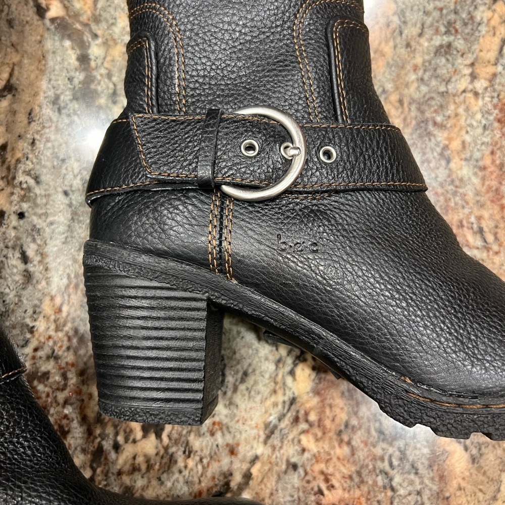 Børn black pebbled leather moto-style boots Lack with contrast stitching SZ 8 - Picture 5 of 9